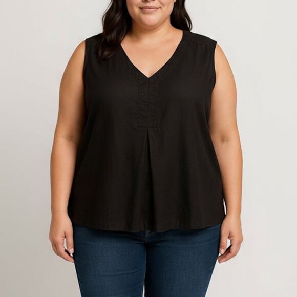 Croft & Barrow Linen Blend Sleeveless Tunic Top - 4X Black - V-Neck NEW w/ Tags - Picture 7 of 7